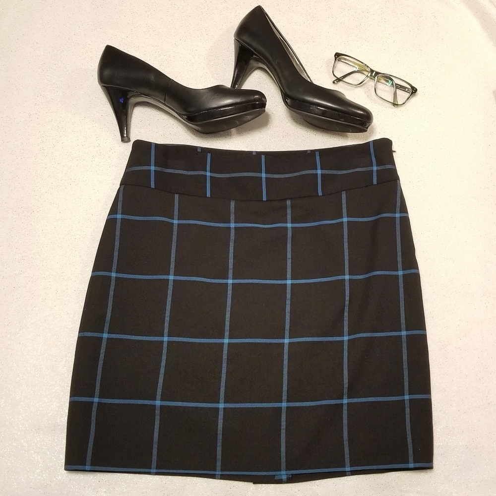 Loft black and blue plaid skirt